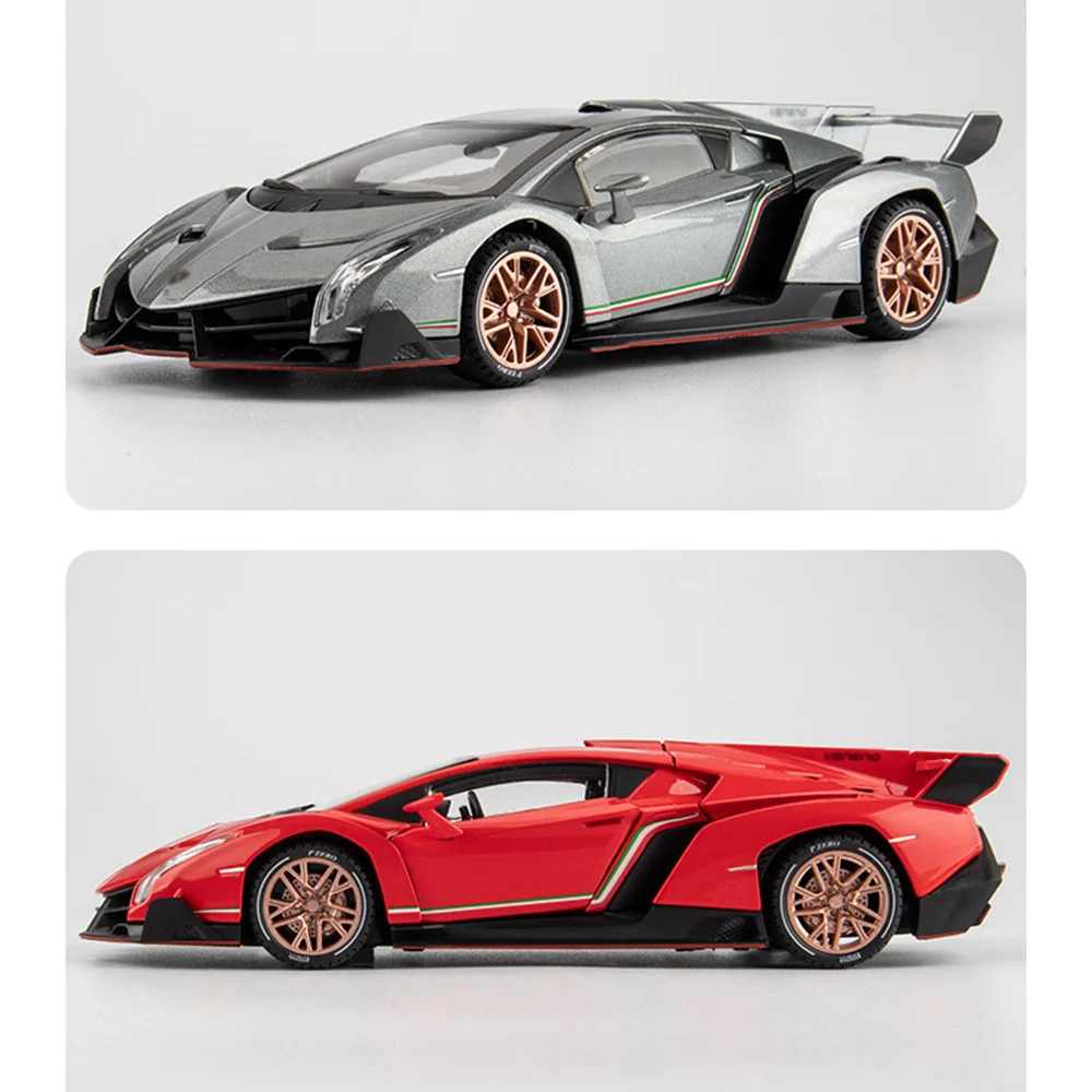 1:22 Lambo V12 GT Veneno Alloy Sports Car Diecast Model Toys with Sound Light Pull Back Doors Opened Metal Vehices Birthday Gift