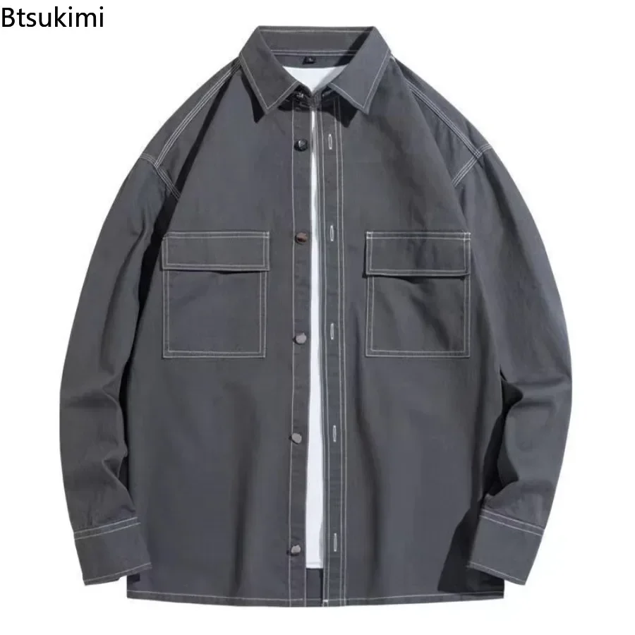2025 Men's Fashion 100% Cotton Cargo Shirts Long Sleeve Pocket Baggy Shirt Jacket Handsome Streetwear Men Casual Designer Shirts