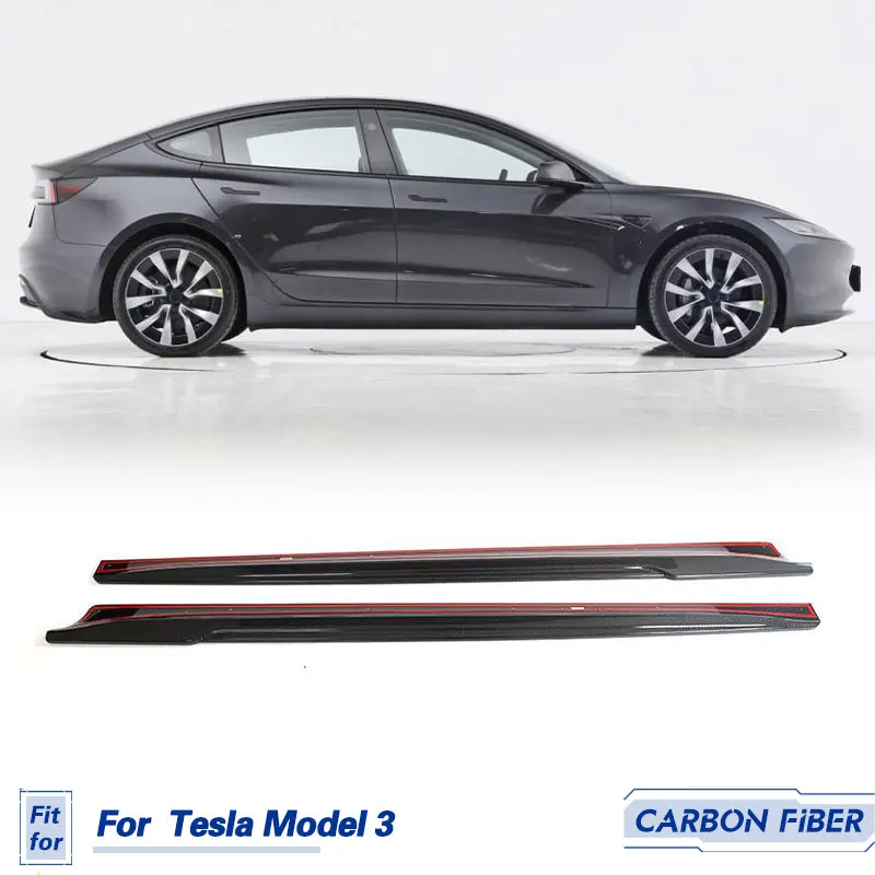 Car Side Skirts Extensions Full Carbon Fiber for Tesla Model 3 Sedan 4-Door 2023 Racing Side Door Bumper Apron Lip Body Kits