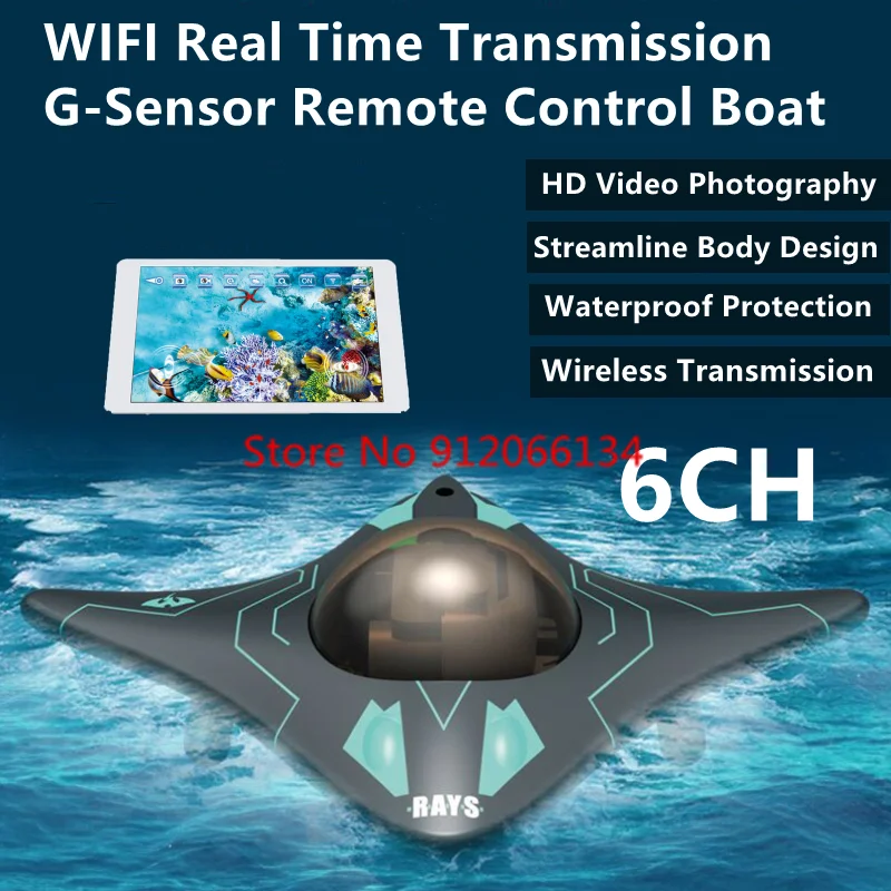 Underwater WIFI FPV Real-Time Transmission Remote Control Boat 6CH HD Camera Waterproof G-Sensor APP Control RC Boat Kids Toy