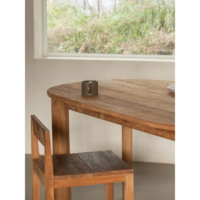 مكتب بيضاوي من الخشب الصلب النقي متوسط الطول من خشب الساج وابي سابي مكتب كمبيوتر بسيط طويل منضدة العمل