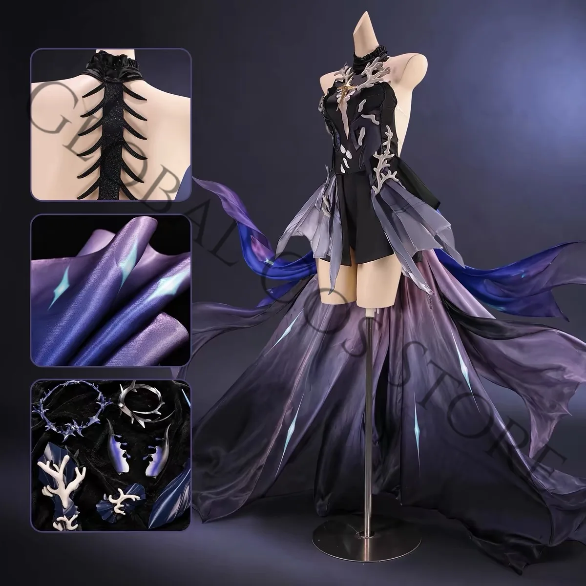 Wuthering Waves Leviathan Cosplay Costume Black Purple Ghost Bride Dark Gothic Long Dress Full Set for Women Halloween Roleplay