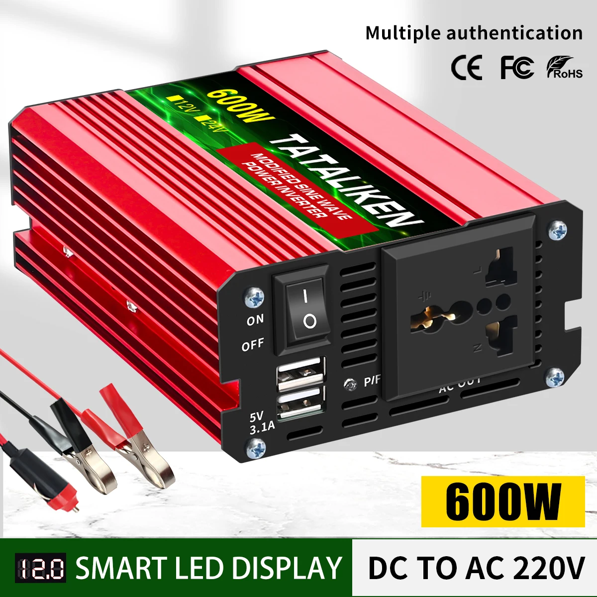 600W-4000W 50HZ Power Converter Solar Car Transformer With LED Display Modified Sine Wave Inver DC 24VTo AC 220V Voltage