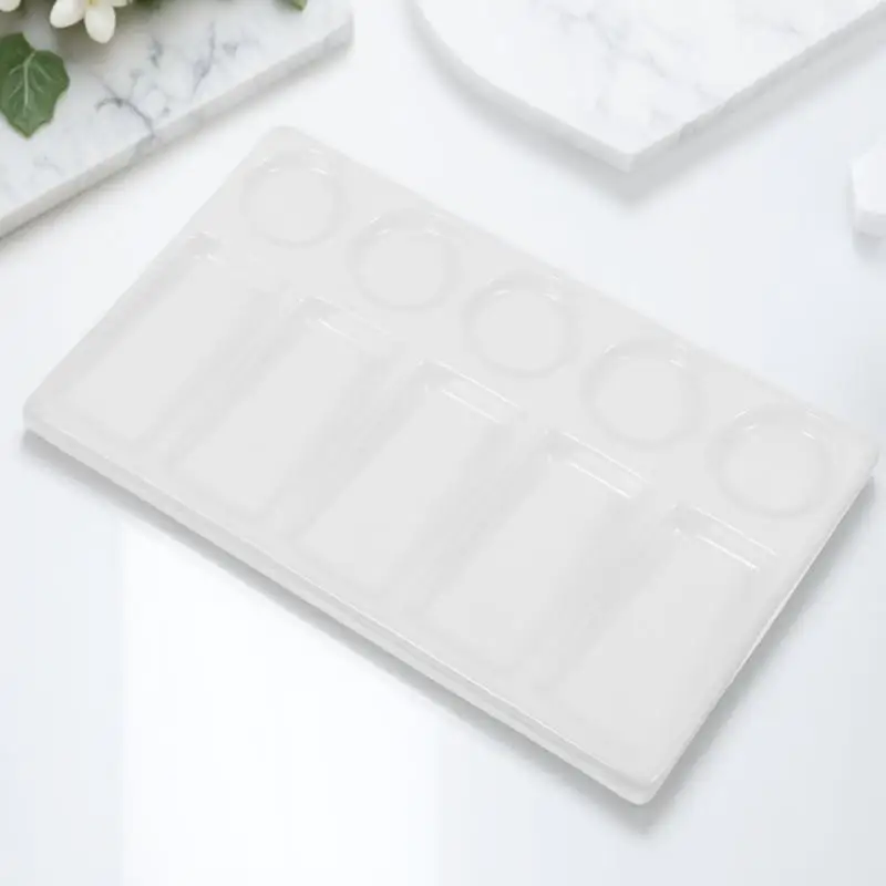 

Rectangular Plastic Palette 10-Well White Surface Easy Clean Watercolor Acrylic Gouache Oil Paint Mixing Tray Palette
