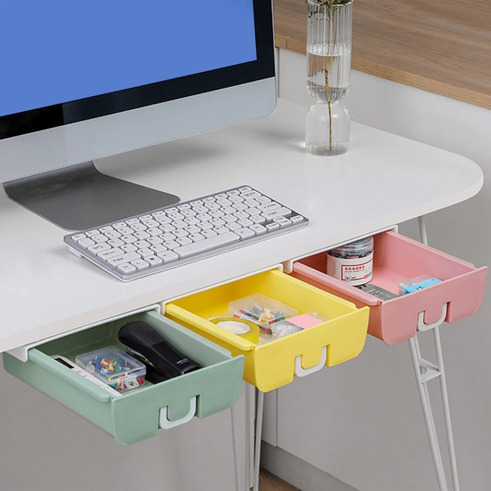 

Under Desk Storage Drawer Box Organizer Desktop Tray Hidden Pen Holder For Office Study Kitchen Pink Slide Out