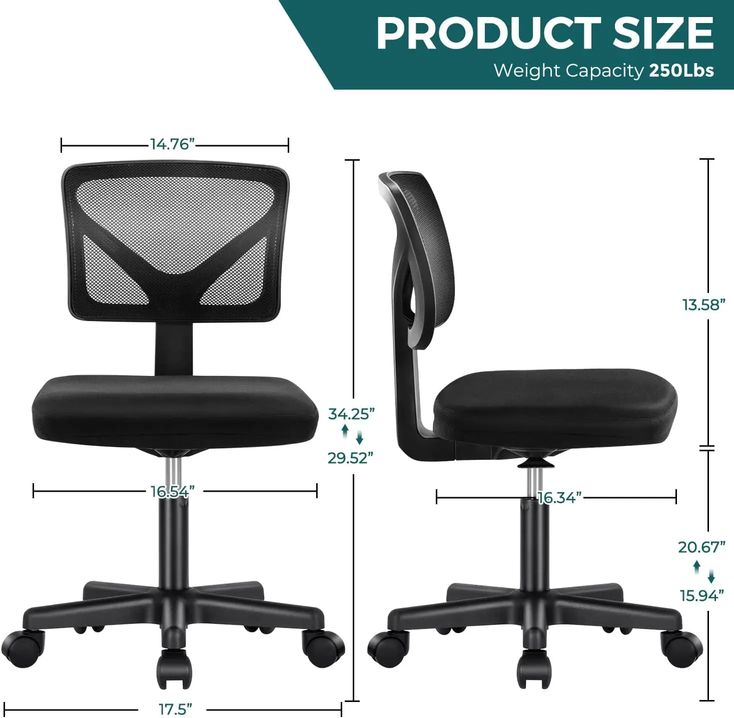 Office Chair, Ergonomic Adjustable Swivel Rolling Task Chair, Comfy Mesh Mid Back Computer Work Vanity Chair for Small Spaces