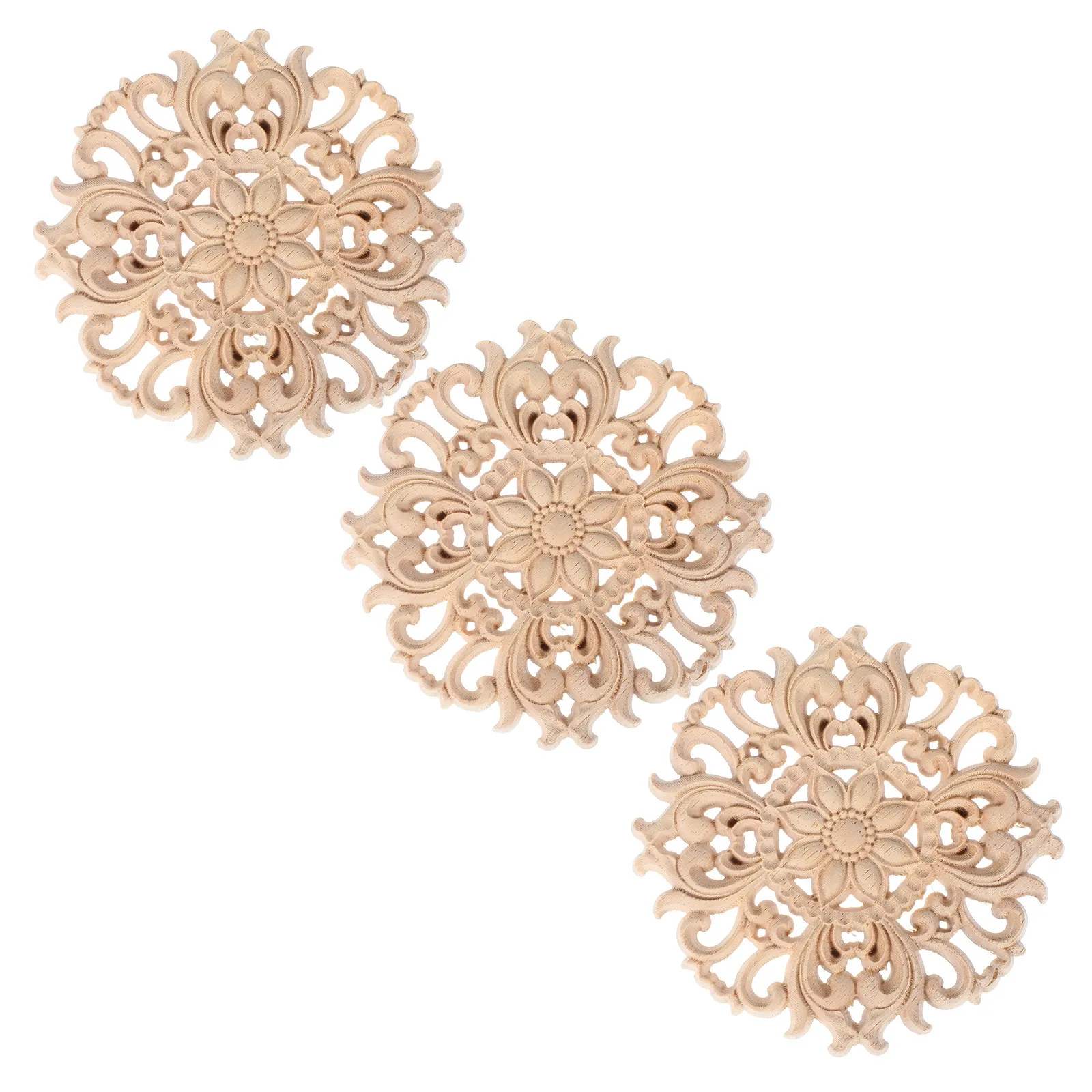 

3Pcs Unpainted Round Wood Carving Decals Small Wood Appliques for Furniture Cabinets Wardrobes Dressers Bedside Tables Wall