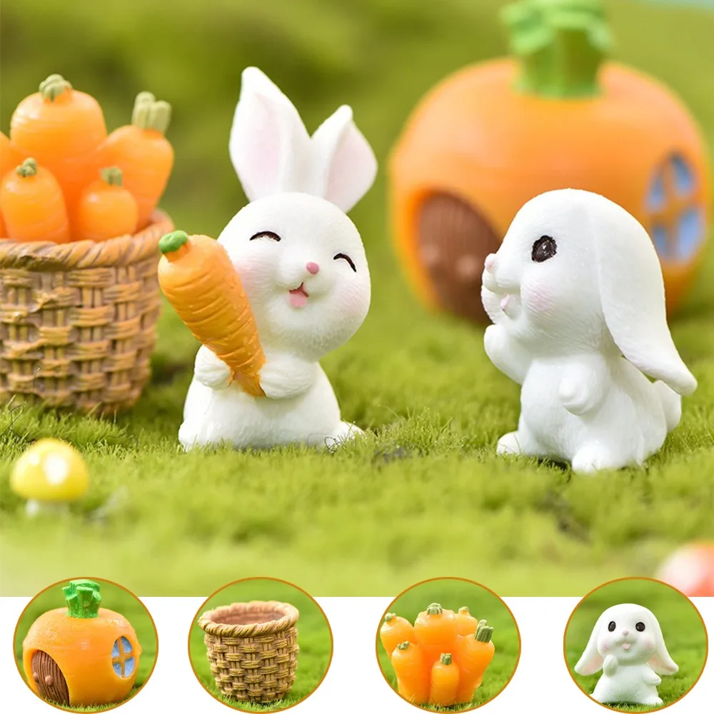 

4pcs Miniature Landscaping Animal Cute Pet Cute Bunny House Miniauture Room Decoration Fairy Garden Miniatures Crafts 귀여운 작은 장식품