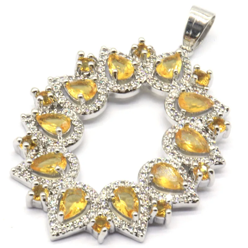 SheCrown 54x34mm Big Heavy 8.4g created Fire Rainbow Mystic Topaz Violet Topaz Golden Citrine Kunzite Silver Pendant
