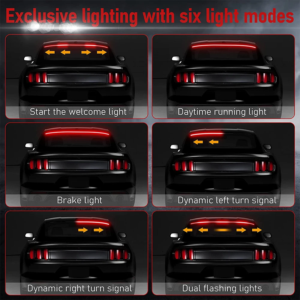 OKEEN 120cm Led Spoiler Light For Car Universal Black Carbon Fiber Rear Spoiler Auto The Third Brake Light Stop Signal Light 12V