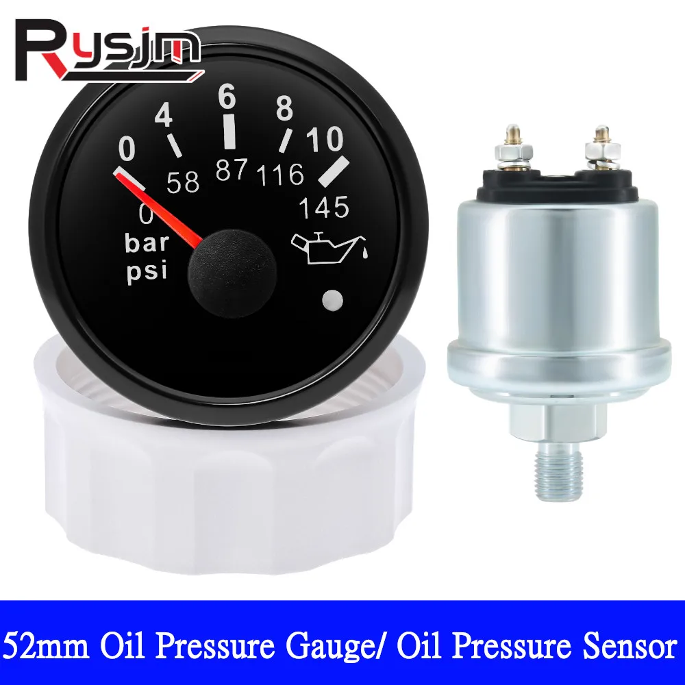 Customized 52mm Gauge Pointer Oil Pressure Gauges 0-5Bar 0-73psi 0-10bar 0-145psi Oil Pressure Gauge Sensors Modification 9-32V