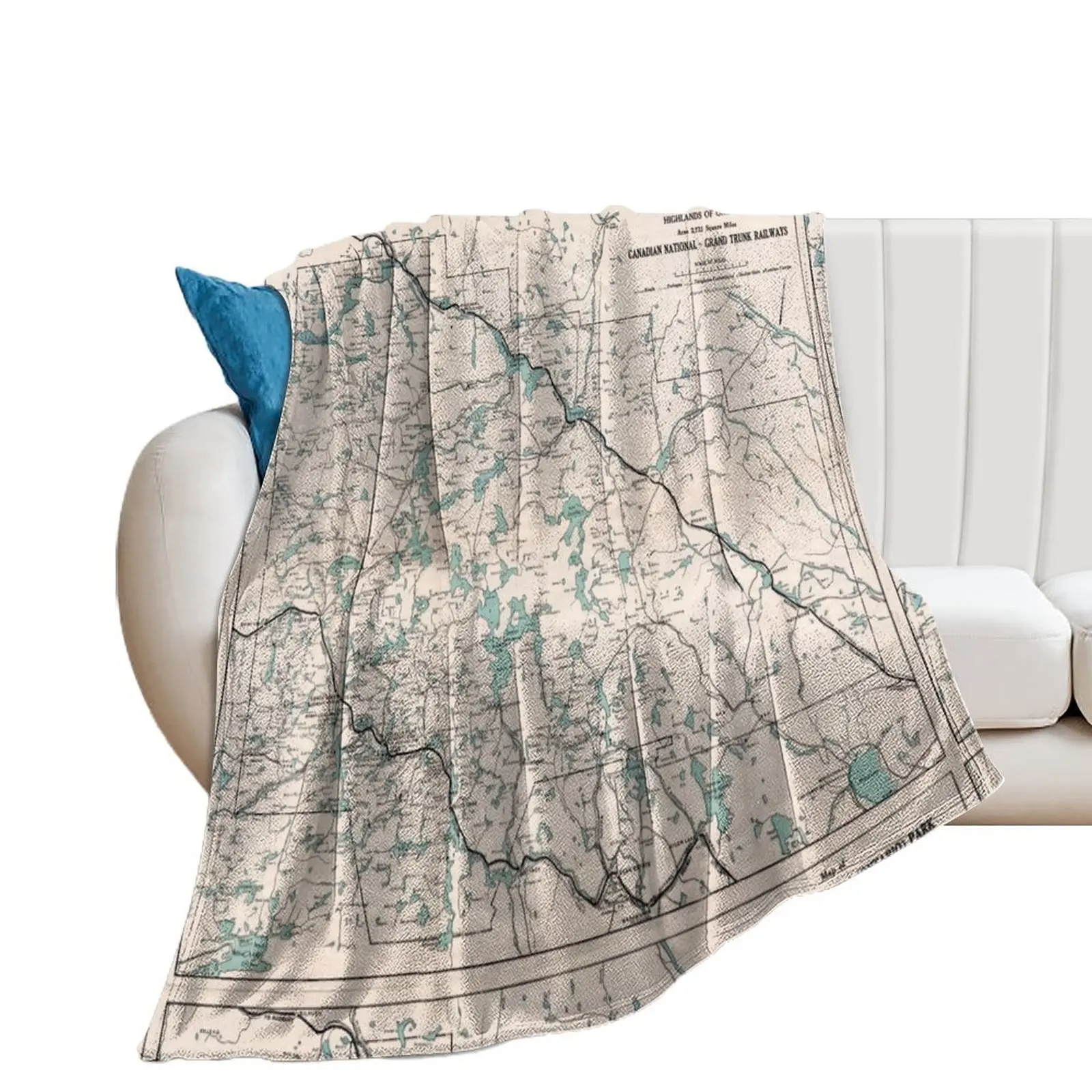 

1922 Algonquin Park Ontario Vintage Map Throw Blanket Personalized Gift Luxury Throw Hair Blankets