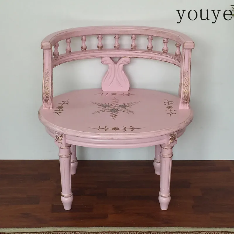 American country sofa living room retro solid wood casual lover chair pink princess dressing stool armchair