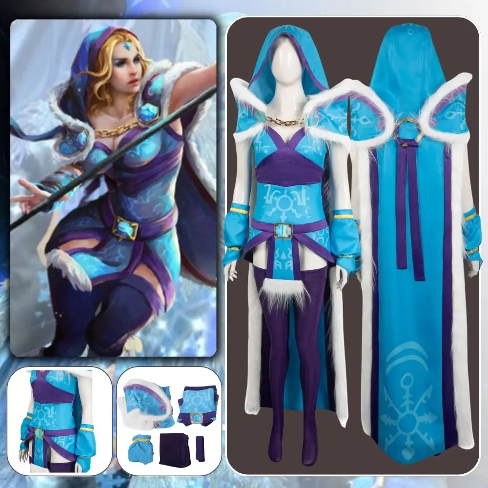 Dota 2 Crystal Maiden Cosplay Traje para Mulheres, Disfarce Fantasia, Robe, Robe, Roupas, Dia das Bruxas, Terno de Carnaval, Roupas