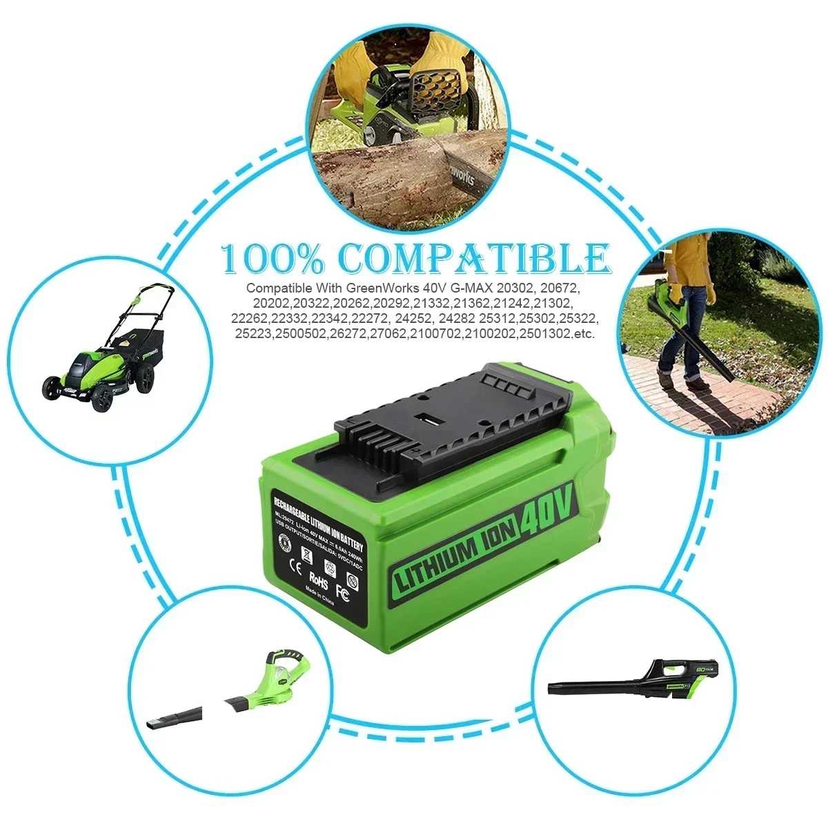 Greenworks 40V 24.com 6Ah Greenworth G-MAX Eddie ion Batterie de Remplacement pour Tondeuse à Gazon Outils Électriques