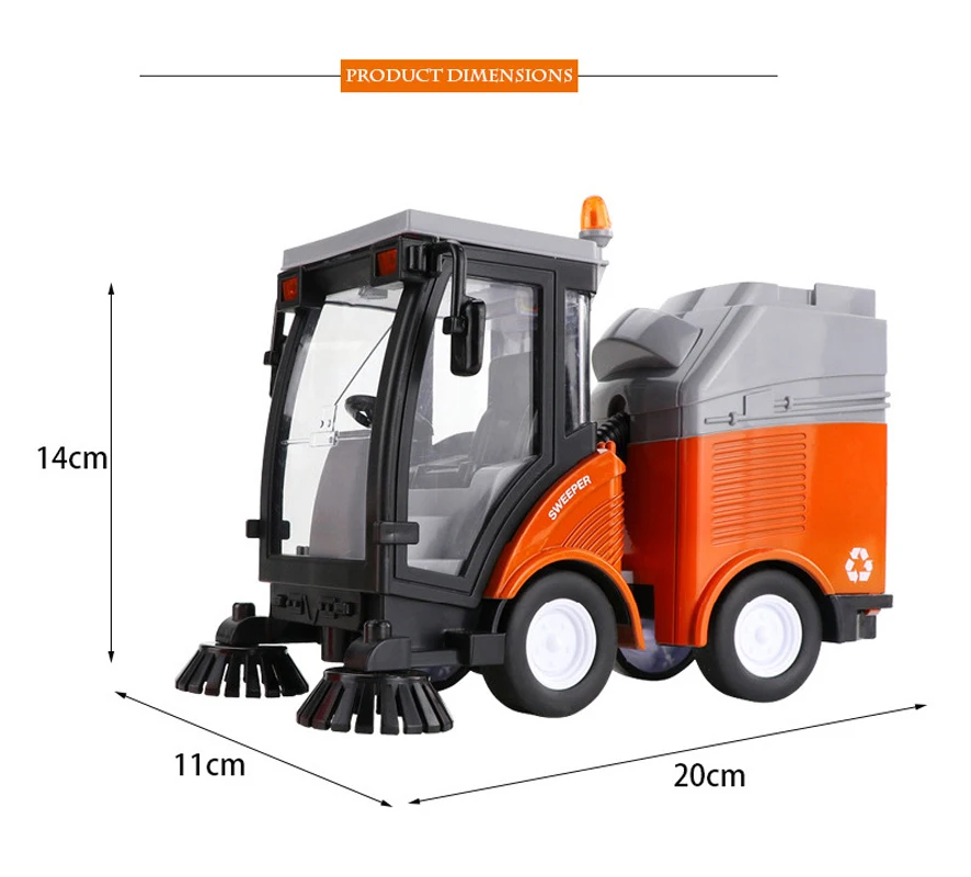 Alloy Sweeper Model Diecast Road Cleaning Refuse Classification Sanitation Vehicles Car Model Sound and Light Kids Gifts B247