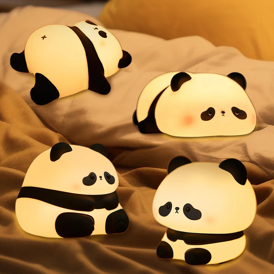 USB Rechargeable LED Night Light Panda Cartoon Animal Silicone Lamp Timing Bedside Decor Kids Sleep Nightlight Birthday Gifts