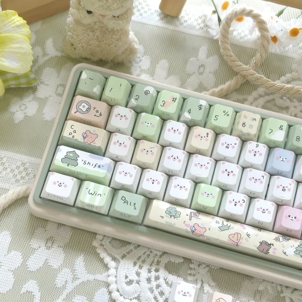 

GEFENSI Camping Bear 125-клавишный полупрозрачный PBT-милый колпачок в форме вишни, подходит для механической клавиатуры MX Switch Player
