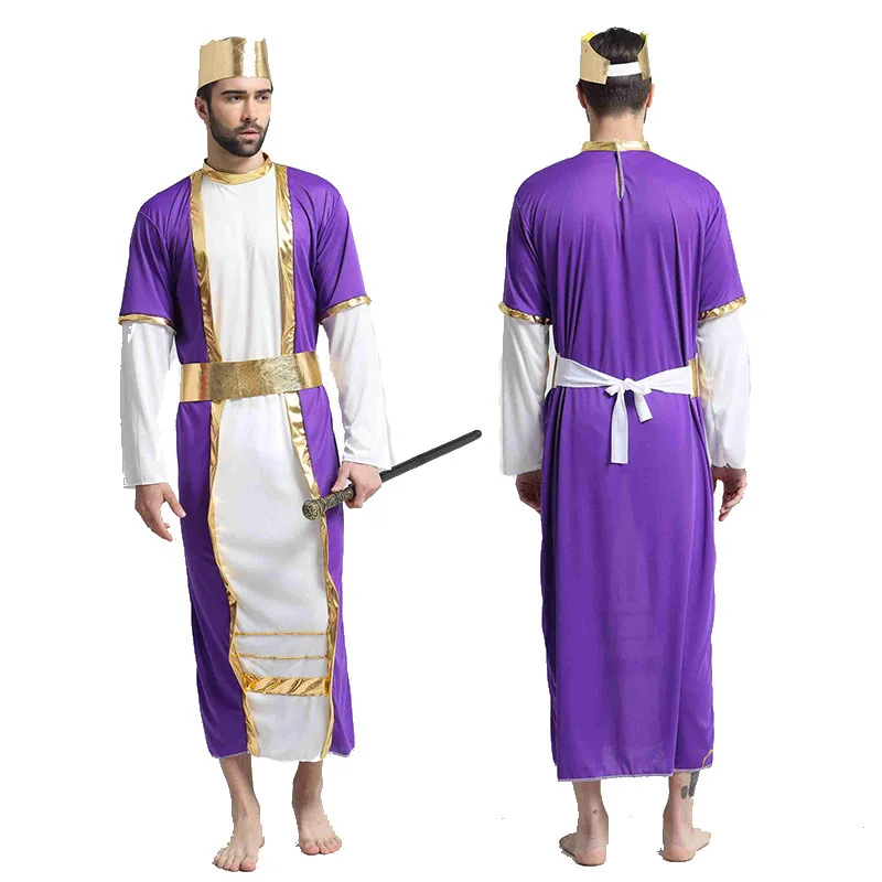 

Medieval Roman Warrior Adult Men's Purple King Robe Greek Prince And Princess Vintage Robe Stage Dance Cosplay Costume Set