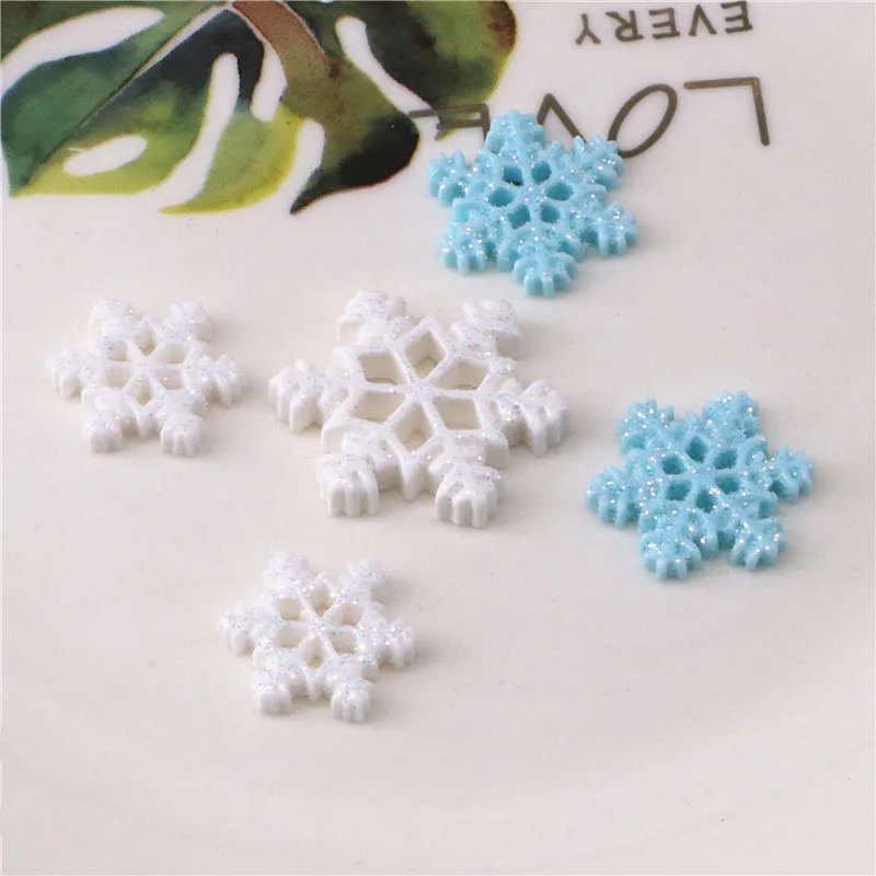 10-30pcs Glitter Resin Snowflake Flatback Cabochon DIY Jewelry/Craft Hair Clip Decoration Accesssories