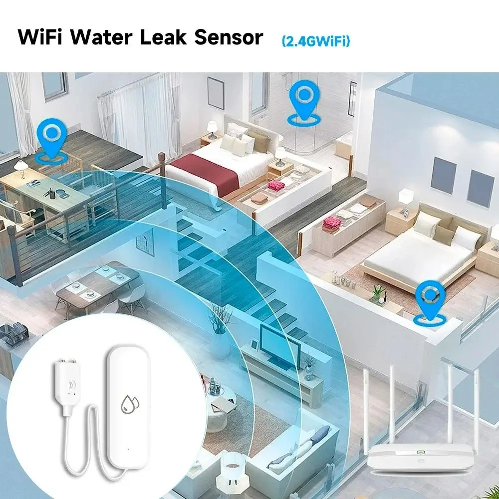 Tuya ZigBee Water Sensor Leakage Alarm Flood Leak Detector Smart Home APP Remote Control Smart Home Security Real-time alarms