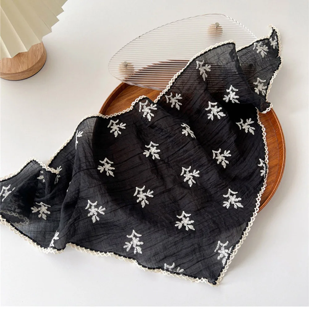 Women Lace Flower Triangle Scarf Elegant Petal Embroidered Scarves Photo Decorative Handkerchief For Girls Turban Accessorie