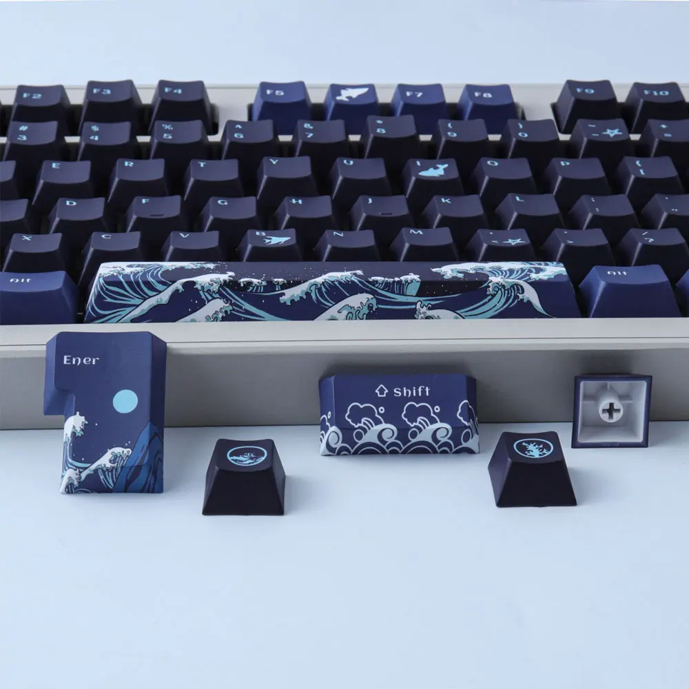 129 Keys Black Coral Sea Theme Full Set Keycaps Cherry Height PBT Thermal Sublimation For 61 68 75 87104 108 Mechanical Keyboard