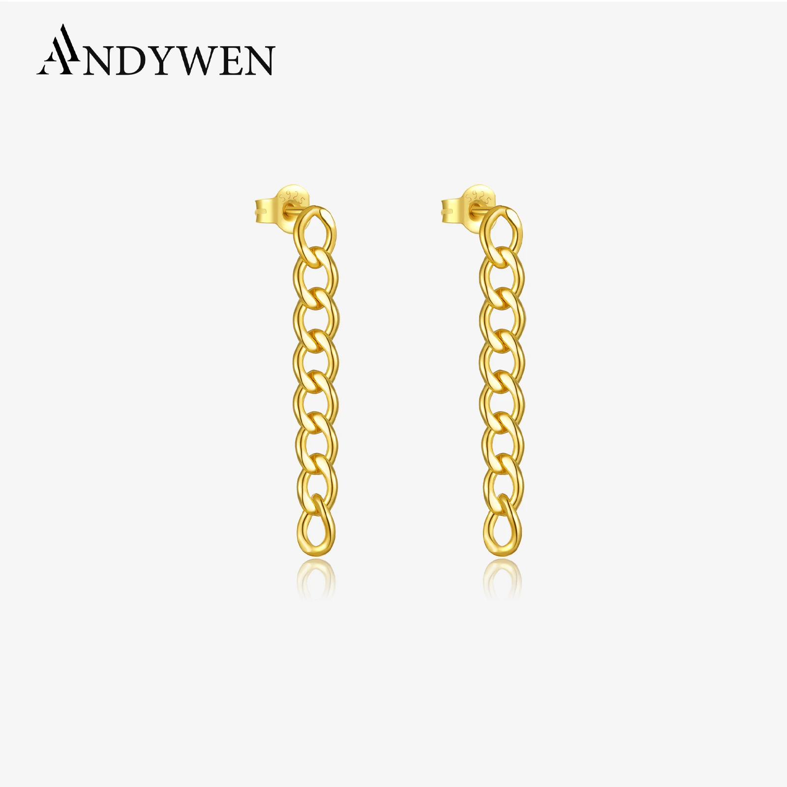 ANDYWEN 925 Sterling Silver Lock Chain 45mm Earring Piercing Rock Punk Thicker Circle Women Fashion Pendiente Ohrringe Piercing