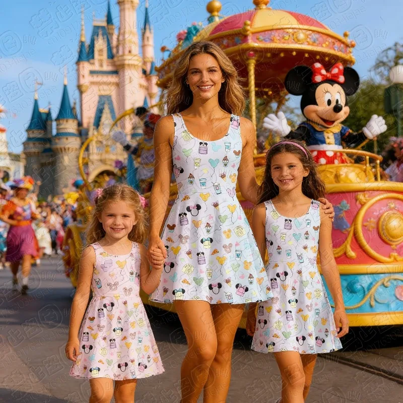 2026 Trendy Kawaii Sweet Women Girl Parent-child Dress Fashion Trip Summer Dress Mickey Comfortable Breathable Trip Dress