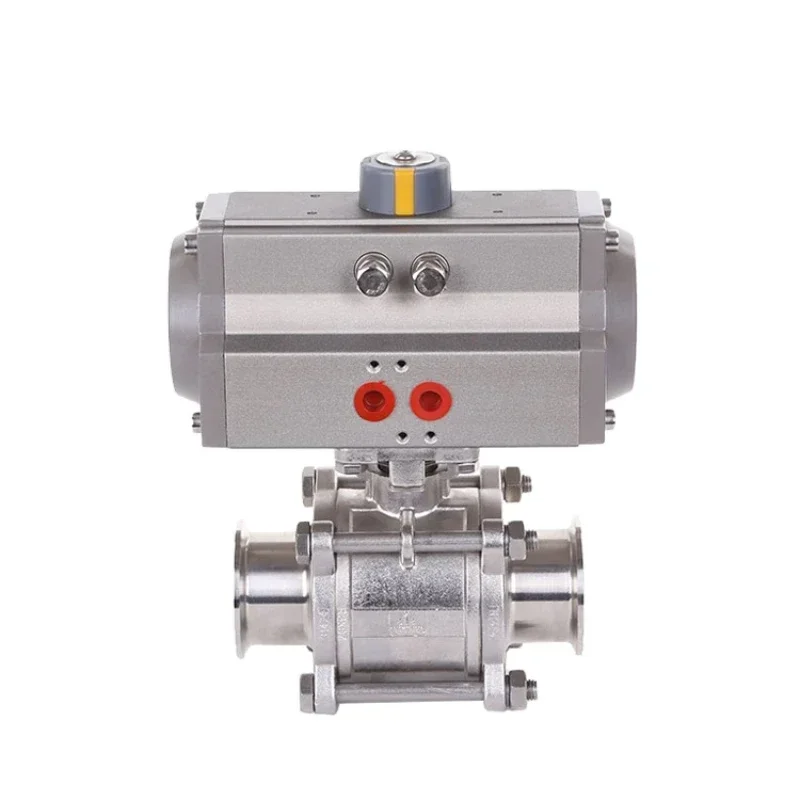 Sanitary Stainless Steel Control 3-Clamp 3PC Ball Valve Pneumatic Valve with Aluminum Actuator