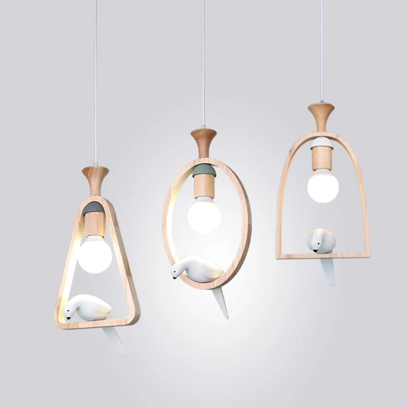 Wooden Resin Bird Led Pendant Lights Nordic Restaurant Decoration Hanging Lamp Bar Kitchen Indoor Pendant Lamp Cord Suspension