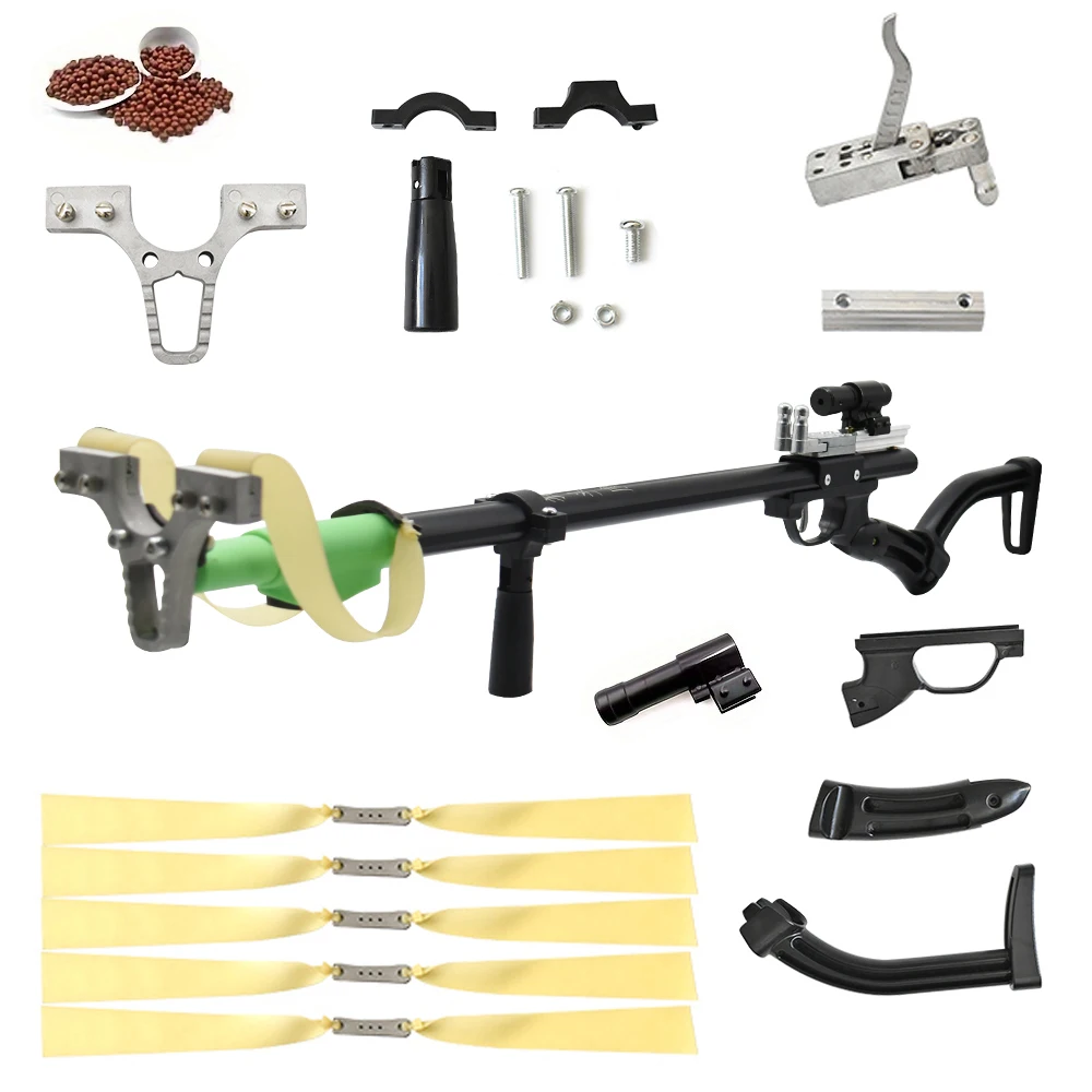 Outdoor Hunting Long Rod Slingshot, DIY Shooting Package, Multifunctional Telescopic Rod, Slingshot Assembly Accessories