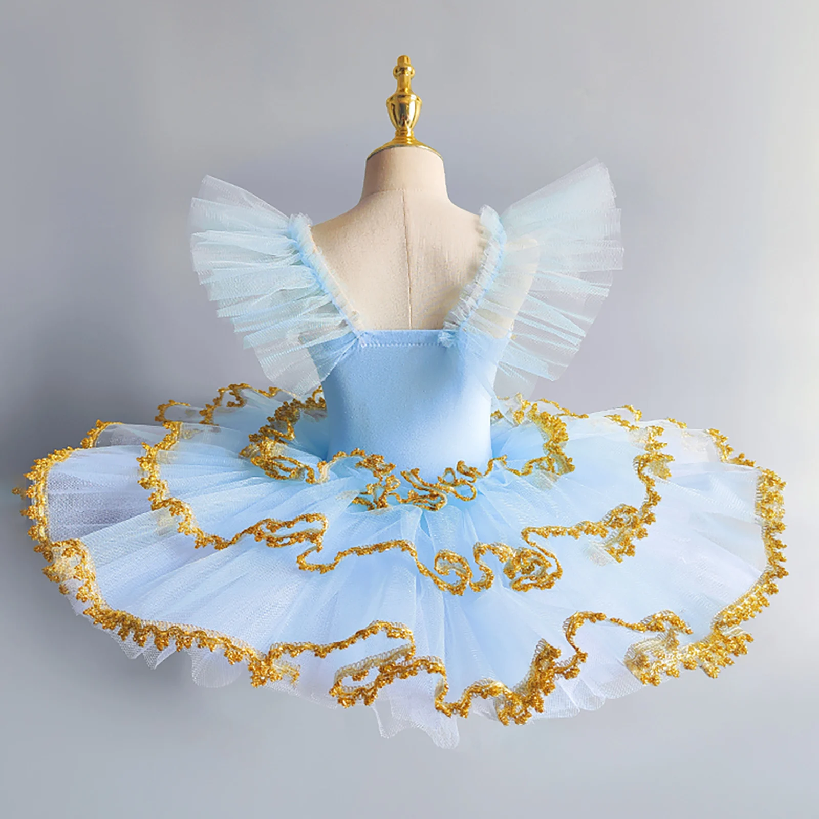 

Girls Ballet Gymnastic Leotard Swan Lake Dance Dress Ruffle Sleeve Ballerina Pancake Tutu Professional Kids Ballet Dancewear
