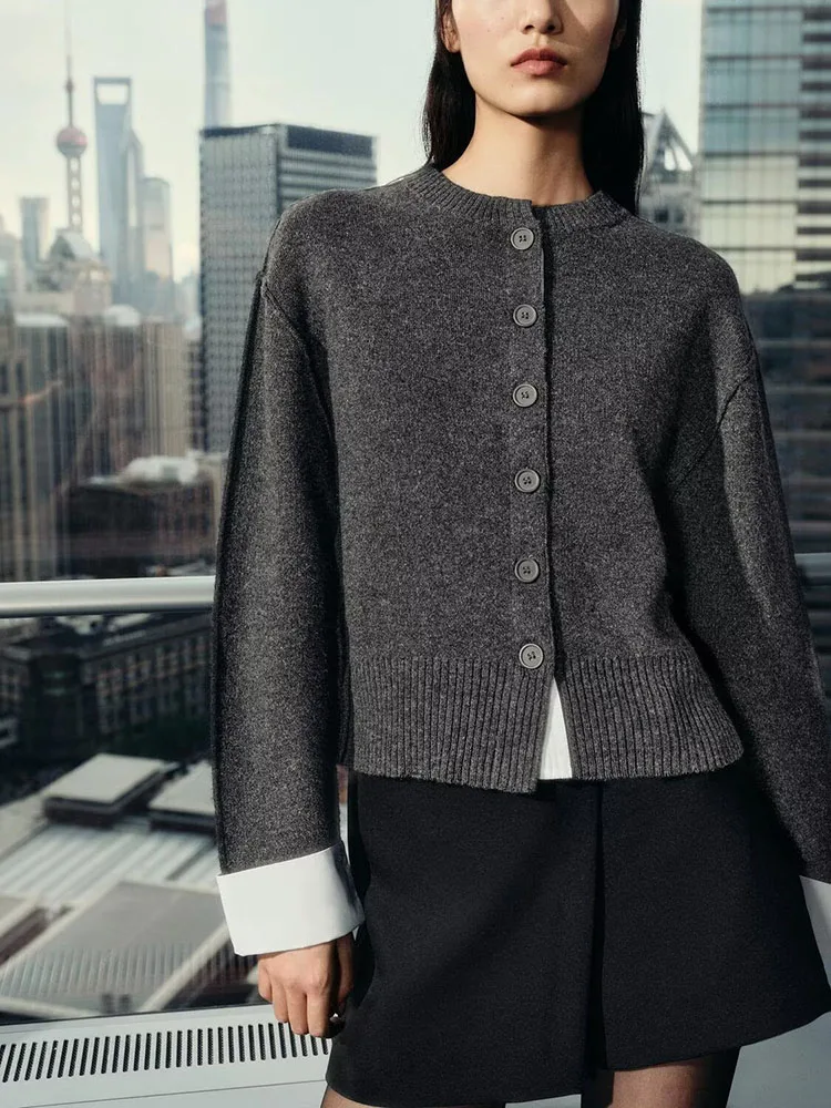 

Faionable Sweet Spliced Long Sve Повседневная вязаная куртка Новое поступление Женская осенняя одежда Slim Fit с круглыми пуговицами и открытой C...