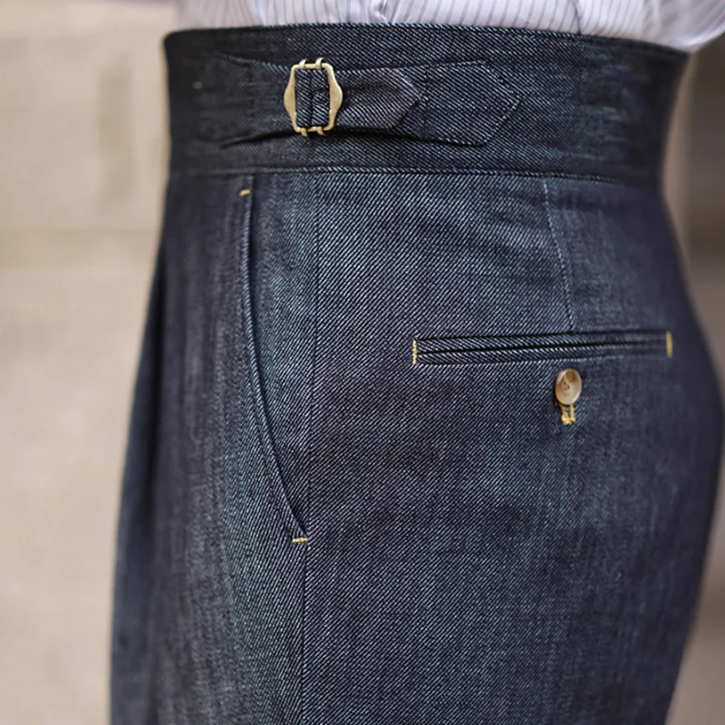 2022 Fashion Mens Dress Pant High Waist Straight Pants Men Spring Business Versatile Belt Trouser Gentleman Paris Button Pant