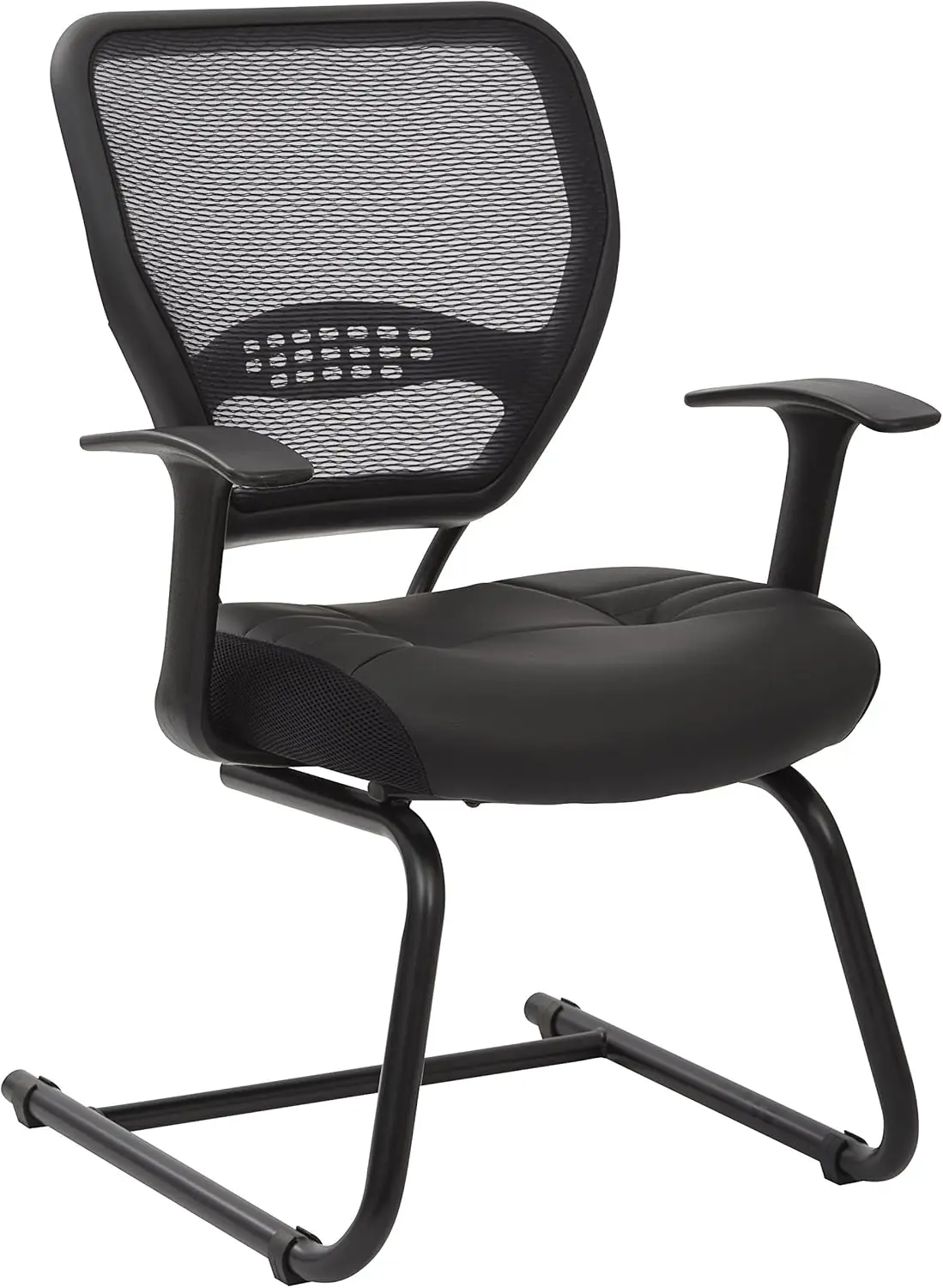 Professional Airgrid Dark Back And Padded Black Eco Leather Seat, Fixed Arms And Lumbar Support Sled Base Visitors Chair