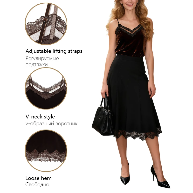 レディースファッションレースベルベットランジェリートップスパゲッティストラップレーストリムソフトでエレガントなランジェリースタイルトップファッションマストハブ