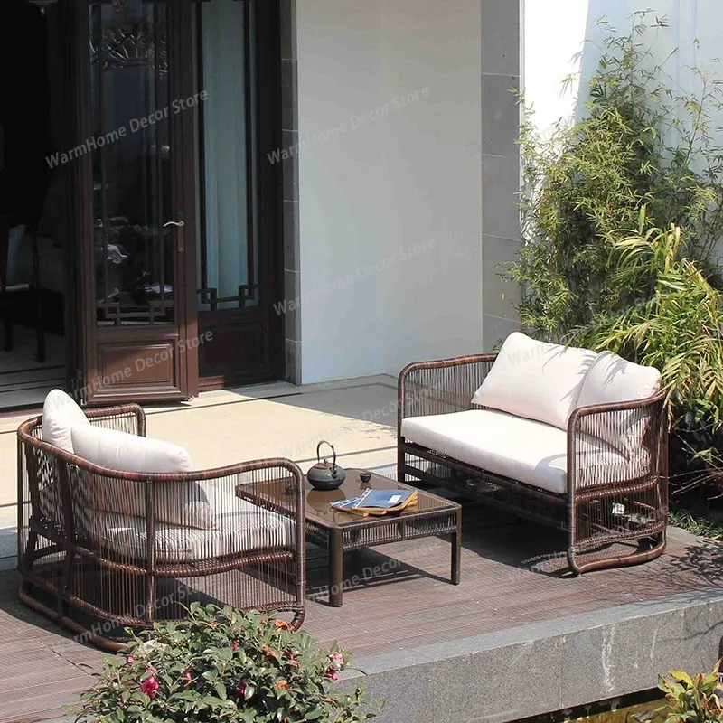 

Outdoor Waterproof Garden Sofas Living Room Villa Leisure Modern Garden Sofas Terrace Pe Rattan Furniture Sofá Jardín MHHYSF