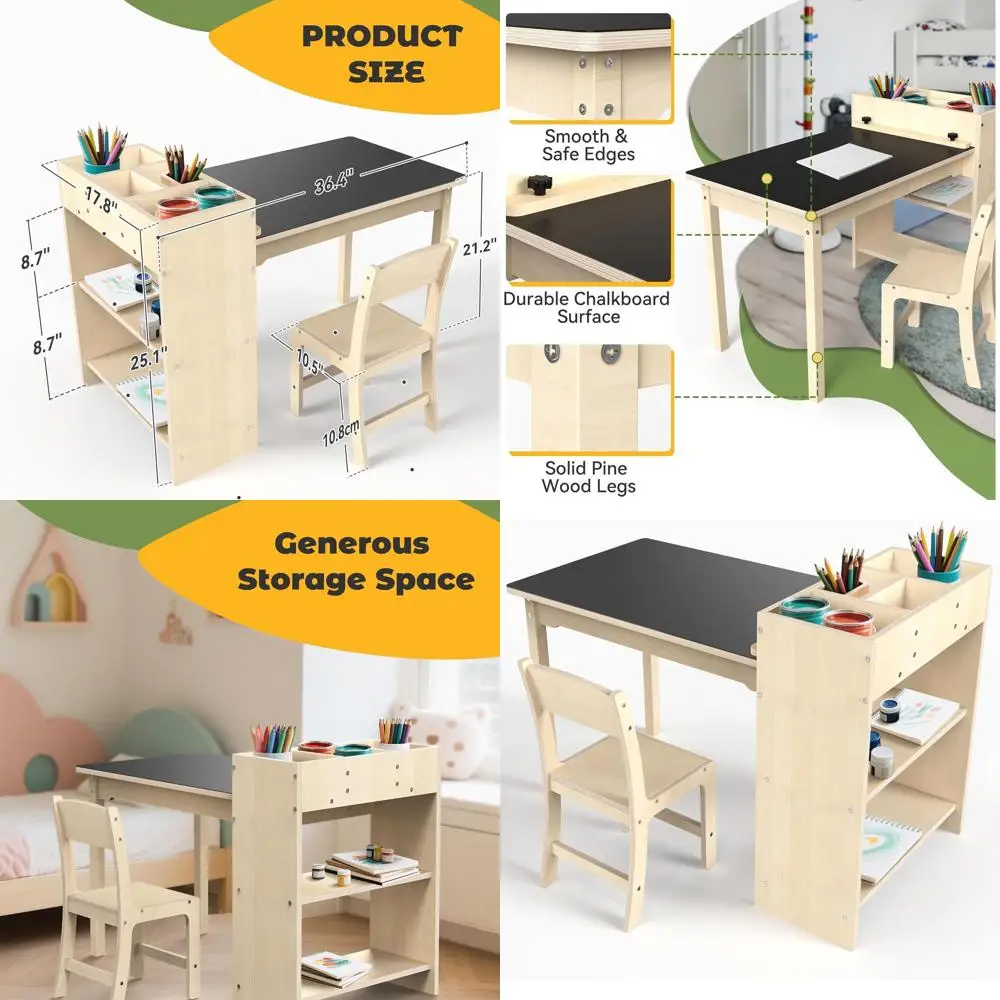 

Детский деревянный стол и стул для творчества, прочный учебный стол с местом для хранения для занятий и игр