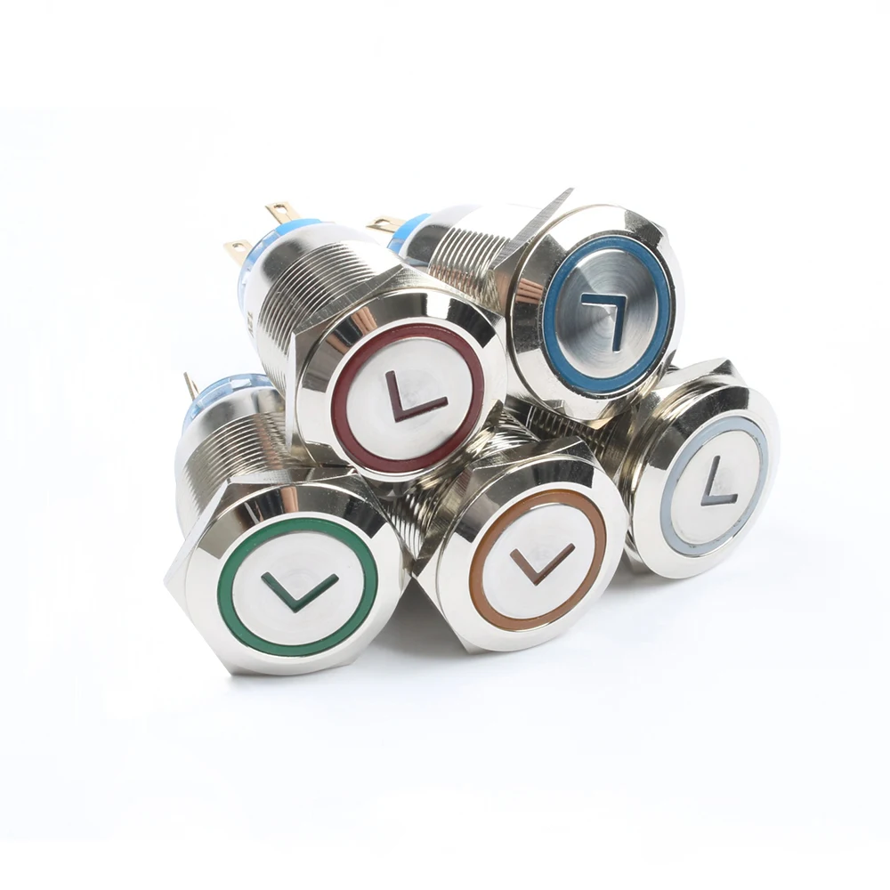 Flèche de puissance en métal de haute qualité, 19mm/22mm, bouton-poussoir en laiton, verrouillage d'éclairage plat et rond, auto-réinitialisation momentanée 1NO1NC