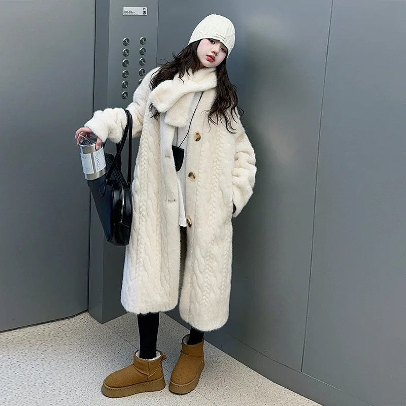 Girls Coat 2024 Winter New Childrens Clothes Girls Baby Foreign Relaxed Lazy Imitation Mink Fur Environmental Protection Coat