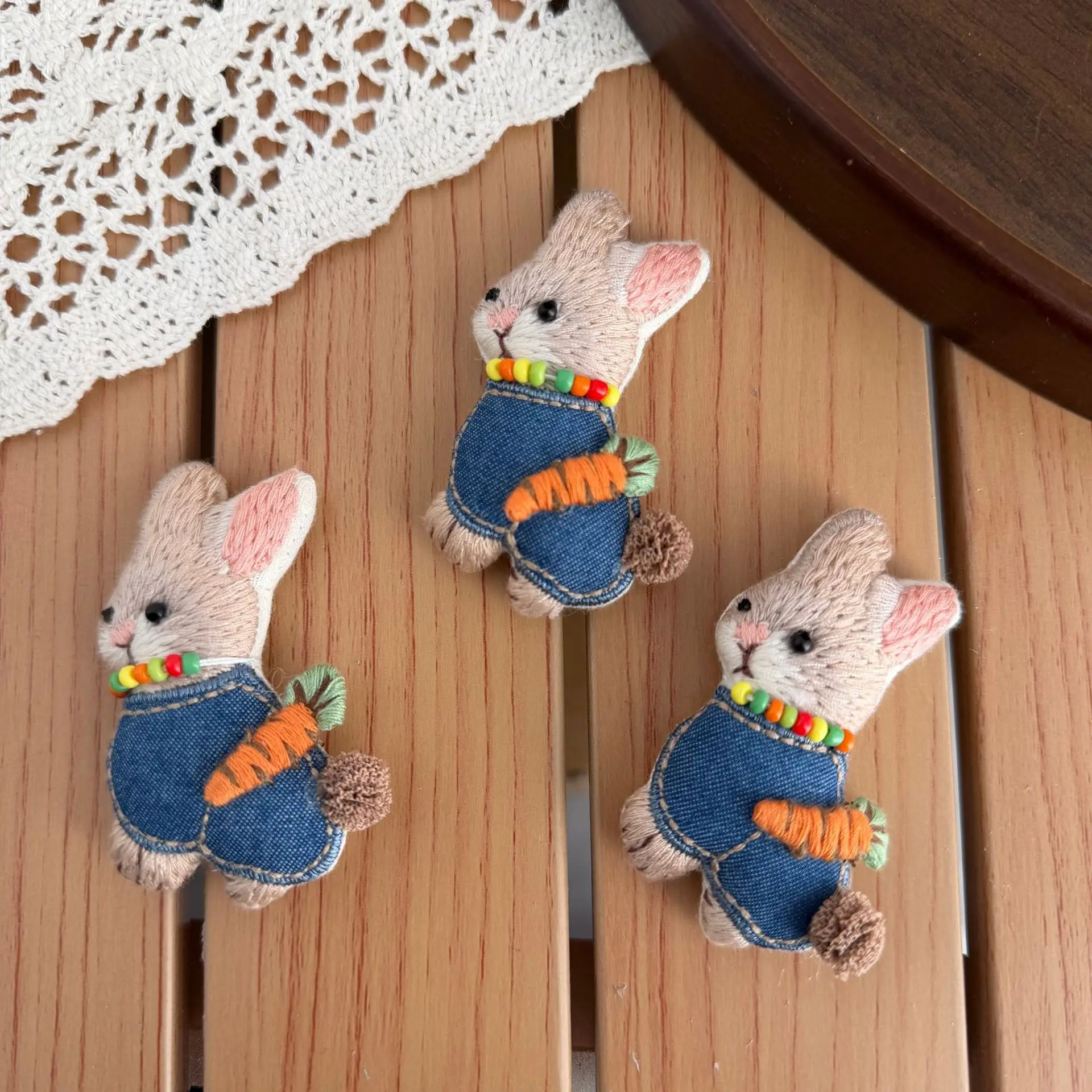 

Denim Style Stuffed Cartoon Bunny Dog Hair Clip Brooch Pin Semi Finished for Shoes Socks Clothing Embellishment Soft