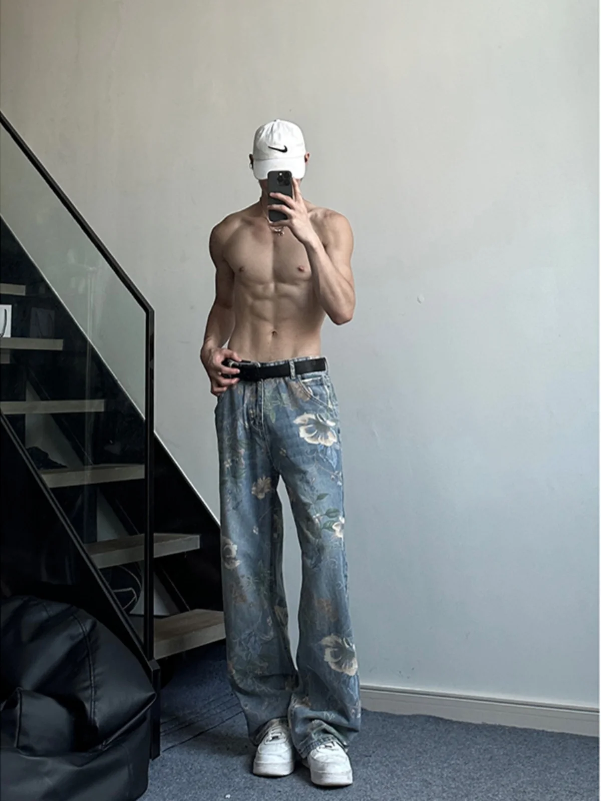 

Американские джинсы с принтом в стиле High Street для мужчин: дизайнерская новинка, модный бренд, ретро, уличный хип-хоп, повседневные широкие длинные брюки