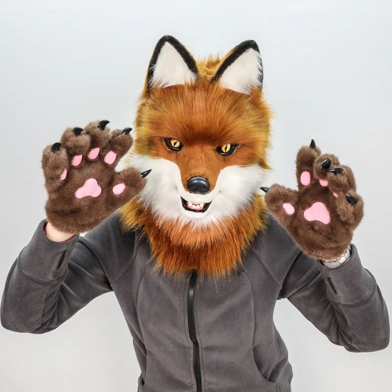 Animal Wolf Mask Cosplay Costume Accessories Furry Faux Fur Dog Fox Full Head Therian Masks Anime Dress Up Party Cosplay Props - Image 4