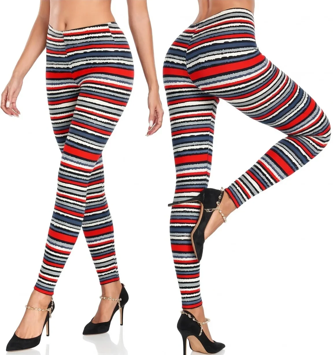 Damen Gestreifte Leggings Sport Gym Hohe Taille Enge Hosen Lässige Schlanke Bedruckte Fitness Yoga Po-Formende Mädchen-Leggings – Detail 4