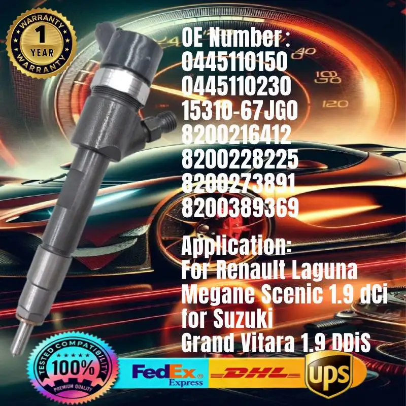 

0445110150 0445110230 15310-67JG0 8200216412 8200228225 Fuel Injector for Renault Laguna Megane Scenic 1.9 dCi Engine
