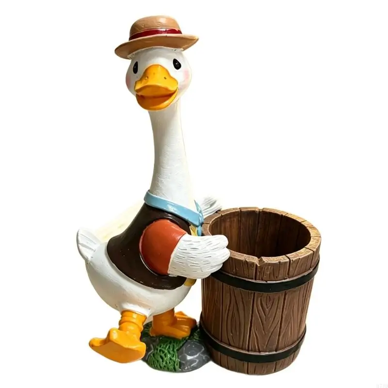 Resin Duck Bucket Flower Pot for Study Desk Use, Mini Plant Holder and Pen Cup with Animal Figure for Windowsill and Balcony