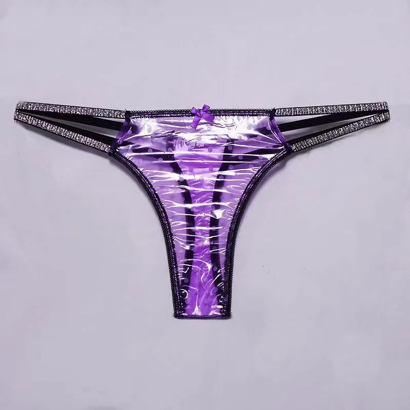 PVC Plastic Film Soft Thong  Smooth Soft Couple Lace  Personality Perspective Fetish T-Pants