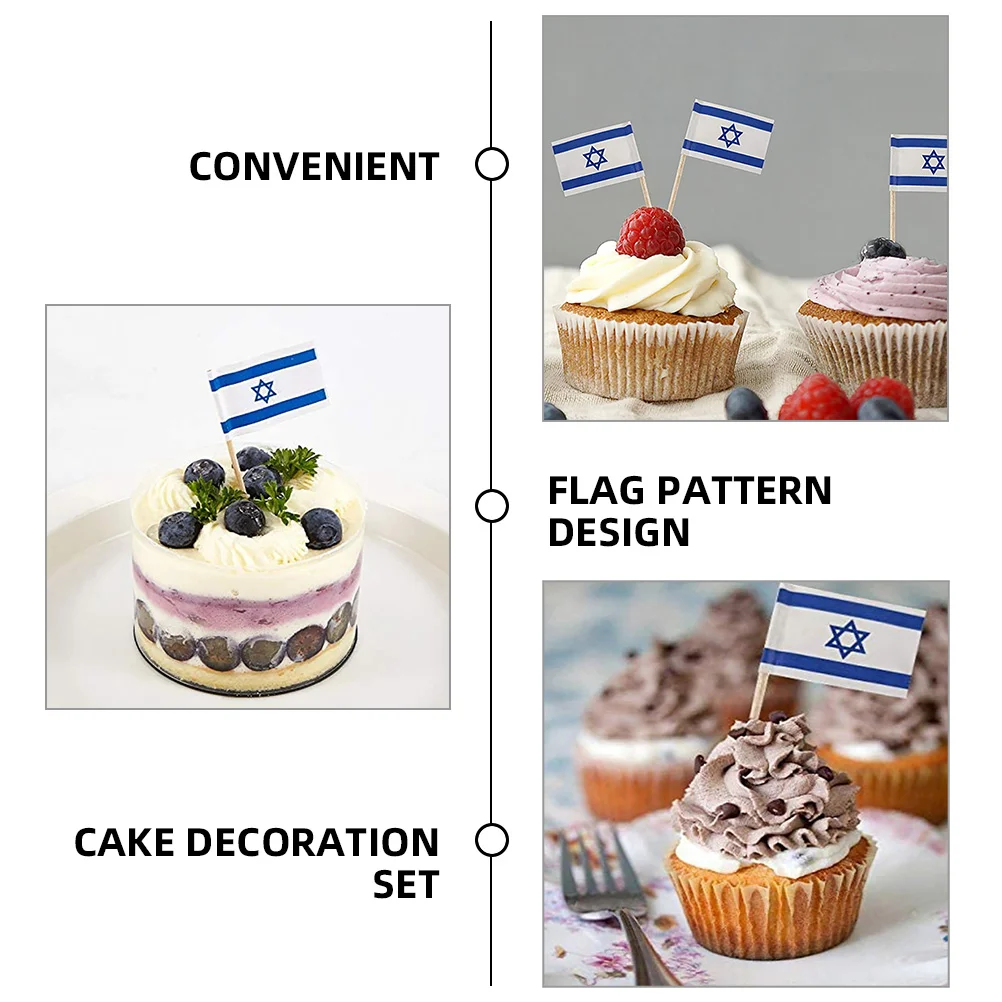 200pcs Israel Flags Pattern Cupcake Toppers Cake Picks Party Dessert Cake Toppers Decorations flag cake decorations