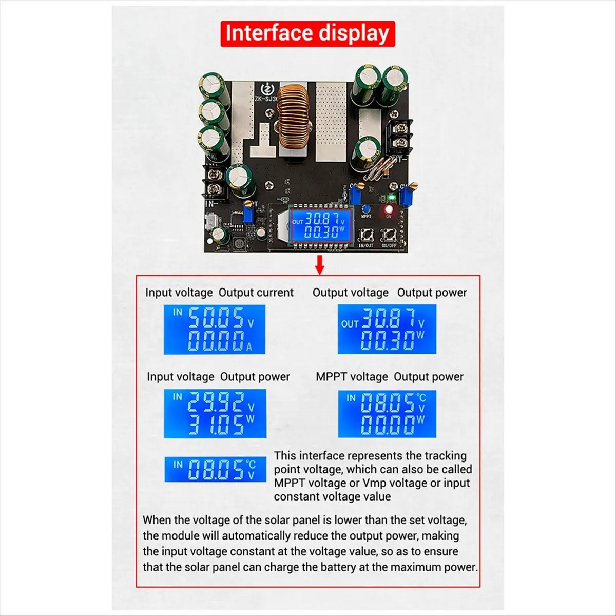 diandian -SJ30 700W Синхронный выпрямитель 30A, автоматический модуль повышения мощности, солнечная зарядка MPPT, с дисплеем